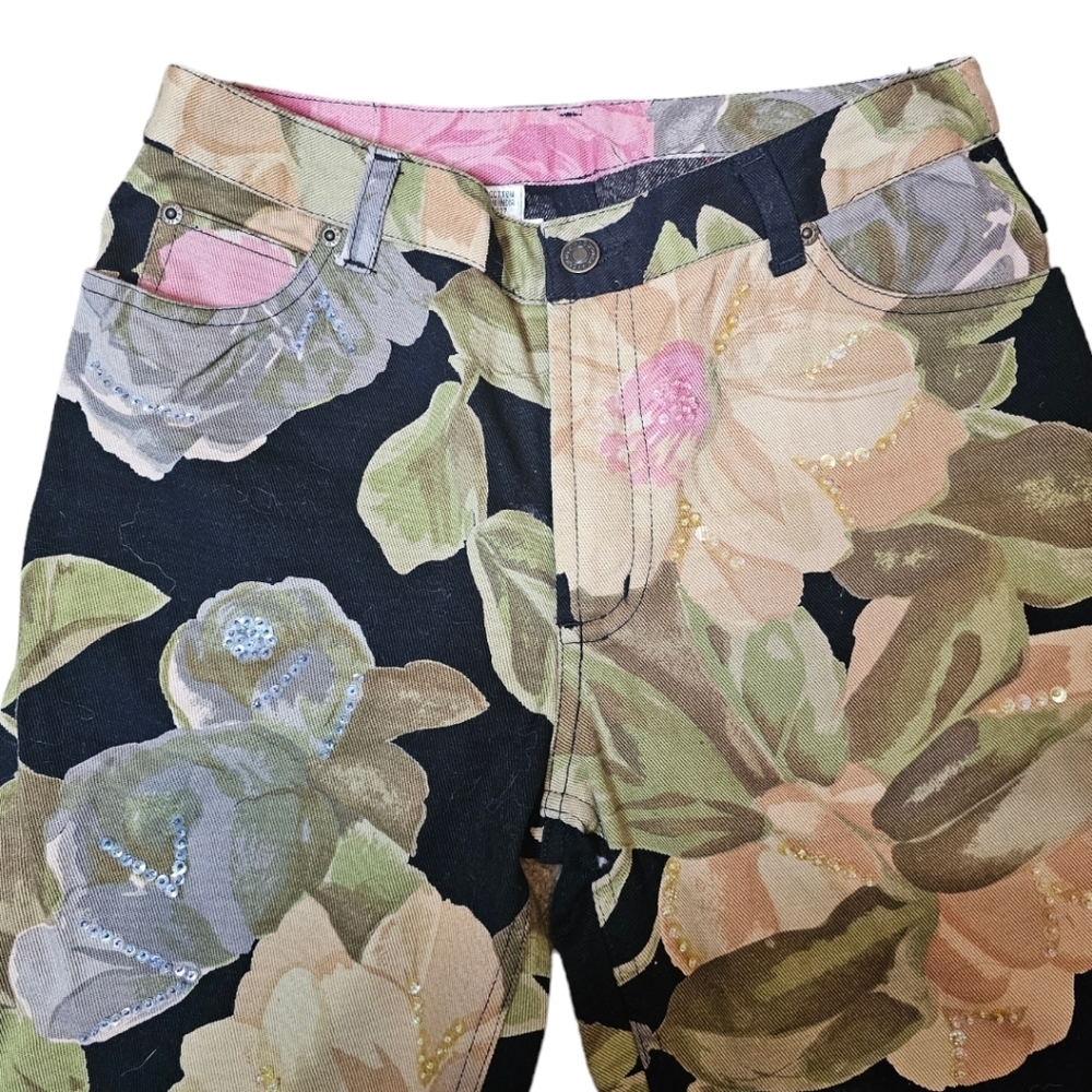 Newport News Jeanology Collection floral.jeans with sequins. Vintage 90's. 8 - Picture 5 of 6